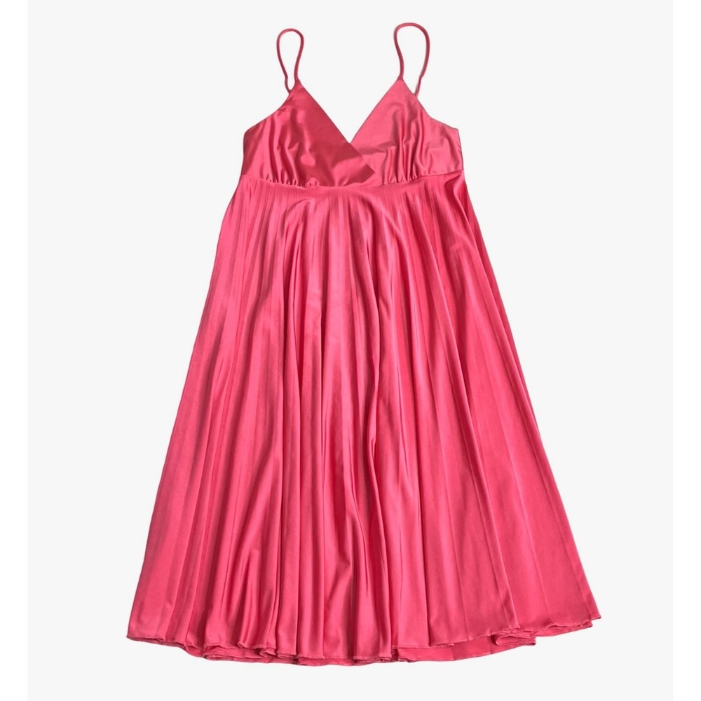Y2K Babydoll Mini Slip Dress Women XS Pink Empire Waist Spaghetti Strap Satin